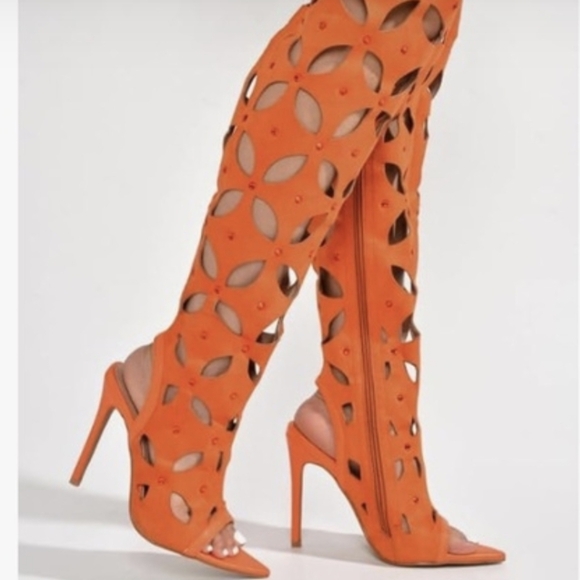 Cape Robbin Orange Cutout Thigh High Boots - Picture 3 of 8